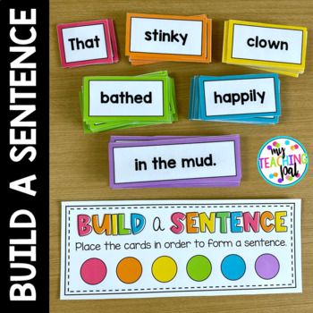 This sentence building literacy center is a fun (and sometimes hilarious) way to have your students build high quality sentences. Each of the sentences include pronouns, determiners, adjectives, nouns, verbs, adverbs and prepositional phrases. It will provide them with the opportunity to play with words and see how specific words can add and change the meaning of a sentence.There are 2 board options included (see thumbnails) as well as recording sheets for your students to write out the sentence