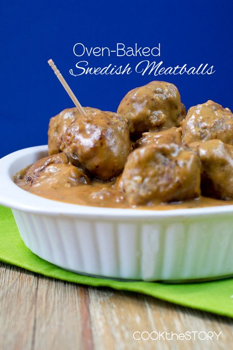 Oven-Baked Swedish Meatballs from @cookthestory Baked Swedish Meatballs, Oven Meatballs, Swedish Meatballs Easy, Meatballs And Gravy, Swedish Meatballs, Easy Oven, Food Help, Oven Baked, Meat Dishes