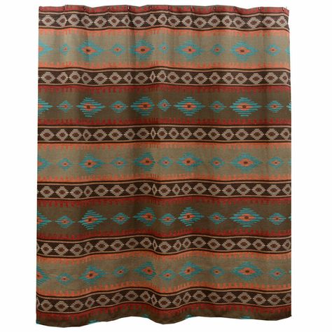 Western Shower Curtains, Curtain Valance Ideas, Southwest Shower Curtain, Western Shower, Western Shower Curtain, Rustic Bathroom Accessories, Shower Curtain With Valance, Rustic Shower Curtains, Cabin Accessories