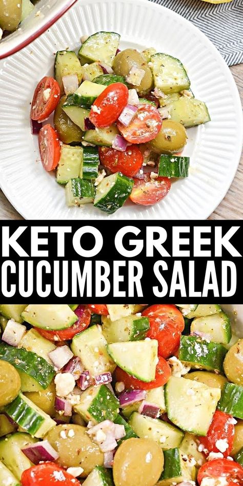 Crunchy Onions, Keto Greek, Greek Cucumber, Greek Cucumber Salad, Keto Salads, Spring Salad Recipes, Salad Recipes Healthy Easy, Keto Salad, Low Carb Salad