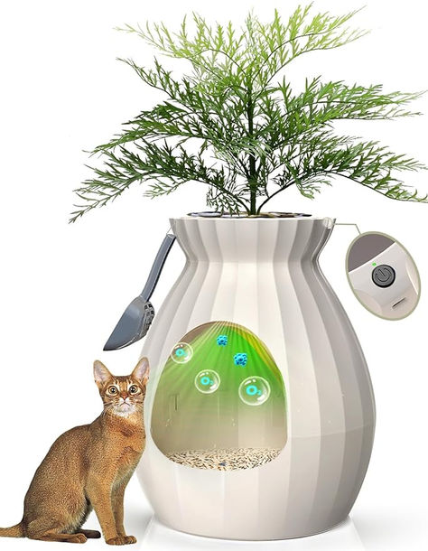 Freefa 【Upgraded】 Plant Litter Box with Odor Control System, Extra Large Cat Litter Box, Hidden Cat Litter Box Enclosure Furniture, Plant Litter Boxes for Cats, Kitty, with Door Curtain & Inner Liner Cat Litter Box Hidden, Plant Litter Box, Litter Box Hidden, Cat Must Haves, Cat Gadgets, Hidden Cat Litter, Cat Litter Box Enclosure, Litter Box Enclosure, Cat Essentials