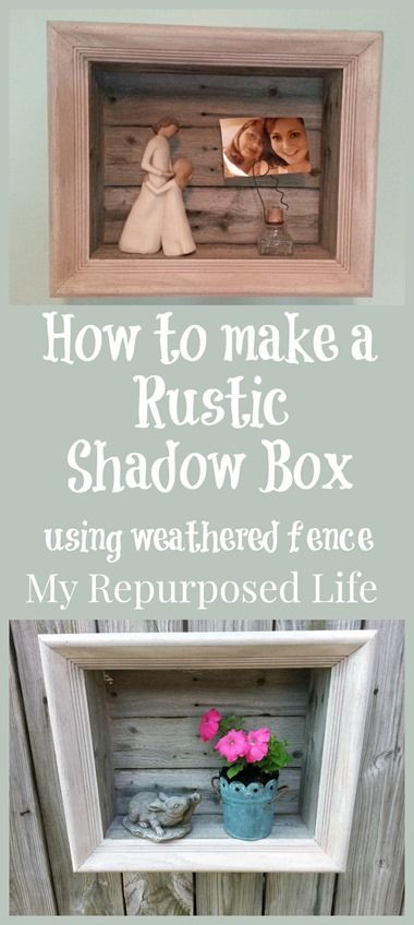 Today I have a simple rustic shadow box made from an old frame and some leftover fence pieces.  I make directional wedding signs on Etsy, and end up with a lot of leftover pieces that are not good enough quality for painting—and of course I save these pieces. Last year I went through a bunch … Picket Projects, Shadowbox Ideas, Wedding Direction Signs, Military Shadow Box, Fence Picket, Creative Workshops, Diy Shadow Box, Old Picture Frames, Gift Making