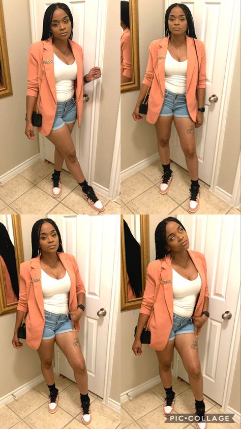 Blazer and Jordan 1s, street swag, black girl summer outfits Blazer And Jordans Outfit, Jordan 1 Summer Outfit, Jordan 1 Outfit Women Fall, Jordan 1 Outfit Women Summer, Outfits With Air Jordans, Outfit Ideas With Jordans, Professional Casual Outfit, Sneaker Fits, Outfits With Jordan 1s Fashion Styles