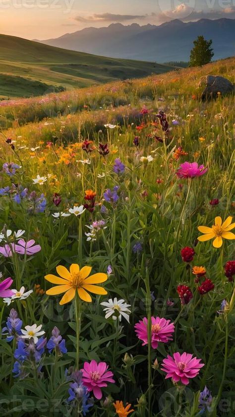 AI generated Wildflower Wonderland  Meadow Bursting with Colorful Blooms Spa Mural, Forest And Flowers, Tree In Meadow, Meadow Aesthetic, Wildflowers Aesthetic, Ontario Wildflowers, Meadow With Flowers, Wild Flower Field, Flowery Meadow