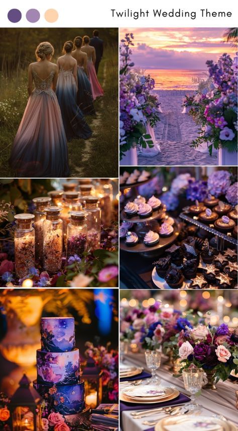 Night Wedding Theme Color Schemes, Acotar Inspired Wedding, Twlight Eclipse Wedding, Mystical Wedding Theme, Twilight Wedding Theme, Twilight Themed Wedding, Jewel Tone Wedding Theme, Witchy Wedding, Sailor Moon Wedding