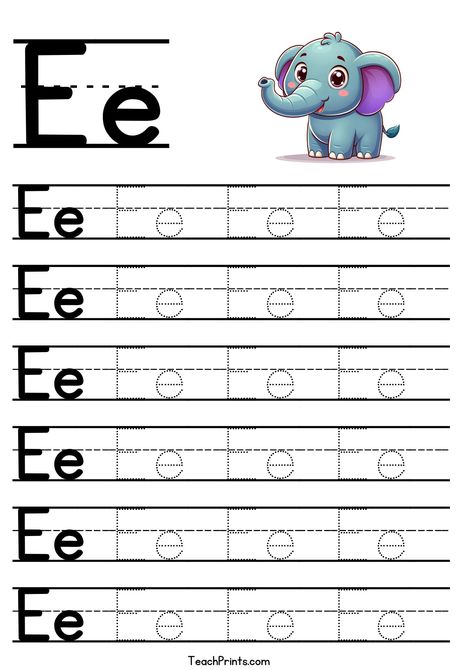 Alphabet Tracing Worksheets - Free Printables - Teach Prints E Tracing Worksheet, Letter E Tracing, E Worksheet, Letter Tracing Printables, Teaching Letter Recognition, Tracing Worksheets Free, Shape Tracing Worksheets, Abc Worksheets, Handwriting Practice Sheets