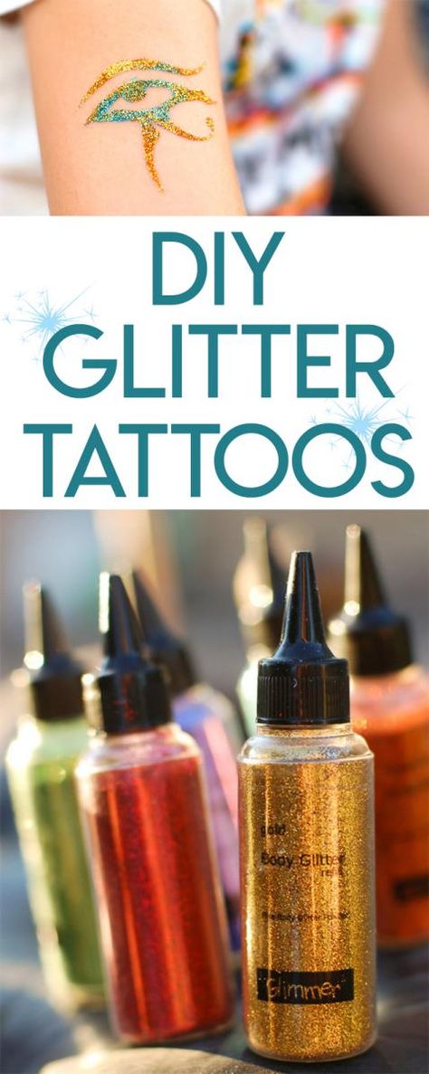 How to Do Your Own Glitter Tattoos | Tikkido.com Glitter Hair Spray, Glitter Tattoo Stencils, Sparkle Tattoo, Homemade Tattoos, Tattoo Diy, How To Make Glitter, School Picnic, Stick N Poke, Best Tattoo Ideas