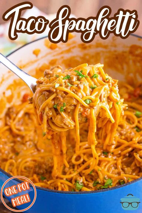 One Pot Taco Spaghetti, Easy Taco Seasoning Recipe, Spaghetti Ingredients, Taco Spaghetti, Taco Pasta, One Skillet Meals, Ground Meat Recipes, Country Cook, The Country Cook