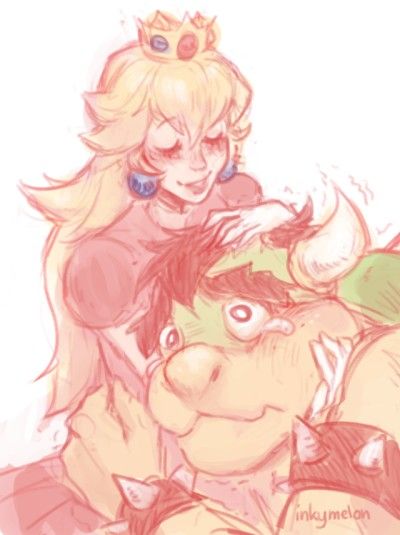 Princess Peach And Bowser Fanart, Bowser X Peach Matching Pfp, Bowser And Peach In Love, Bowser X Peach Fan Art, Bowser Fanart, Mario Princesses, Princess Toadstool, Mario Fan Art, Mario Stuff