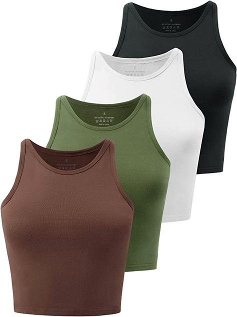 Kole Meego Cotton Crop Tops for Women Workout Cropped Tank Top High Neck Camisole Yoga Shirts Athletic Undershirts 4 Pack