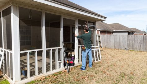 So Long, Buggy Nights: Here’s the Cost to Add a Screened-In Porch Replacement Patio Doors, Porch Enclosures, Porch Addition, Bungalow Renovation, Door Replacement, Porch Railing, Cost To Build, Building Permits, Patio Door