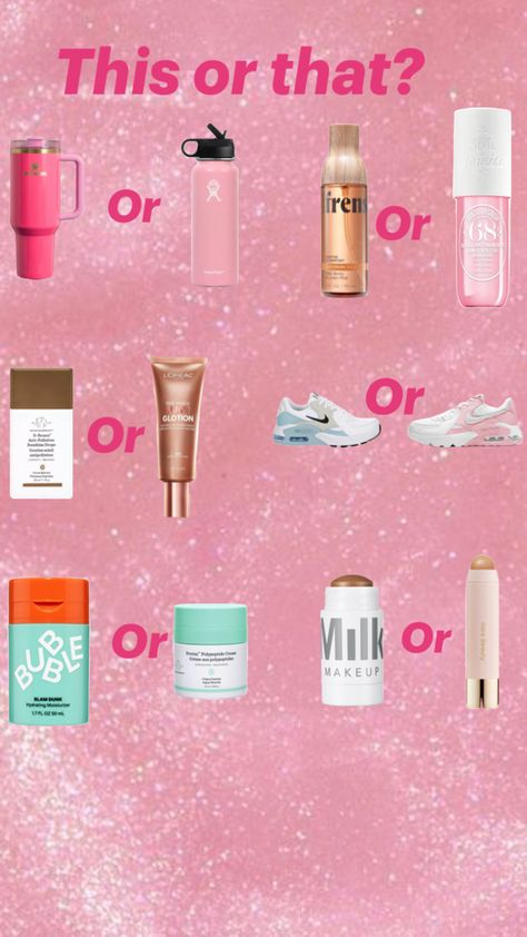 This or that what would you choose? Please feel free to leave a comment and like and follow:) Preppy Makeup, Preppy Inspiration, Fun Sleepover Ideas, Cheer Outfits, Basic Skin Care Routine, Sleepover Activities, Things To Do When Bored, Cute Nike Shoes, Skin Care Items