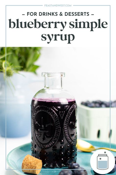 Make your own blueberry syrup for cocktails, mocktails, iced tea, lemonade, desserts and pancakes! With only 3 ingredients, it's so very easy! Lemonade Desserts, What Is Simple Syrup, Syrup For Cocktails, Blueberry Syrup Recipe, Blueberry Simple Syrup, Blueberry Cocktail, Iced Tea Lemonade, Blueberry Season, Blueberry Coffee