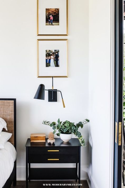 Style your nightstand and bedside with gold frames that are stacked, lighting and add in greenery. To shop this look, go to www.modernbymiles.com or follow Modern by Miles on the LTK app. Gold Frames, Fashion Pictures, Guest Bedroom, Gold Frame, Picture Frames, Bedroom, Lighting, Frame, Wall