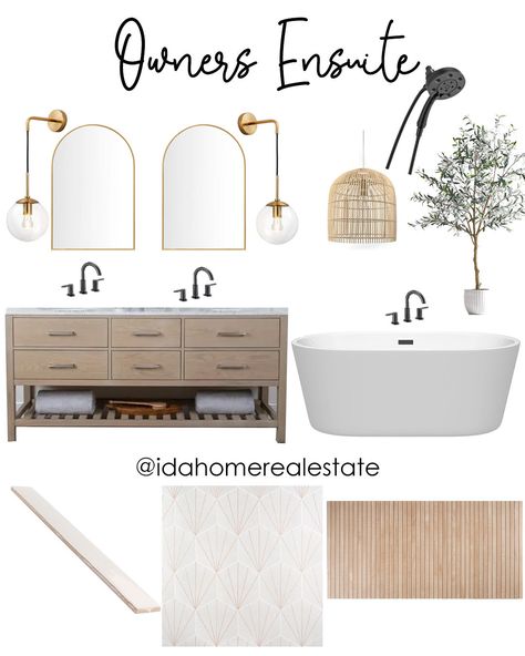 Master Bath Vision Board, Primary Bathroom Mood Board, Mood Boards Bathroom, Bathroom Mood Board Inspiration, Kenridge Ribbon, Master Bath Mood Board, Bathrooms 2024, Bath Mood Board, Bathroom Dream