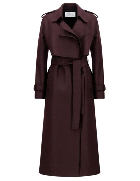 Long trench coat burgundy in virgin wool HARRIS WHARF LONDON - FW22 Luxury Long Belted Wool Coat, Classic Burgundy Long Coat, Single-breasted Long Gabardine Pea Coat, Burgundy Trench Coat, Burgundy Leather Trench Coat, Long-sleeved Gabardine Pea Coat, Brown Trench Coat, Harris Wharf London, Long Trench