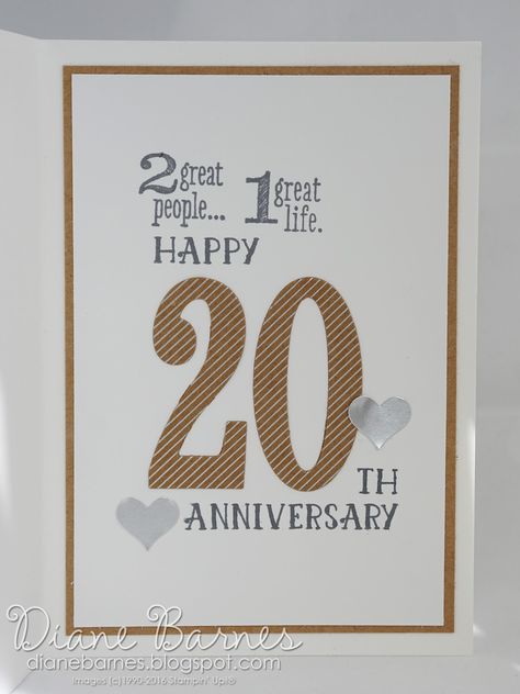 inside of neutral 20th anniversary card using Stampin Up Number of Years bundle / Large Numbers dies & Shine on Specialty card. By Di Barnes for Just Add Ink challenge 301. #colourmehappy 2016 Occasions Catalogue 20th Anniversary Cards Handmade, 20 Anniversary Ideas, 20 Years Anniversary Quotes, Stampin Up Number Of Years, 20th Anniversary Ideas, Anniversary Wallpaper, Anniversary Quotes For Parents, 20 Years Anniversary, 20th Anniversary Cards