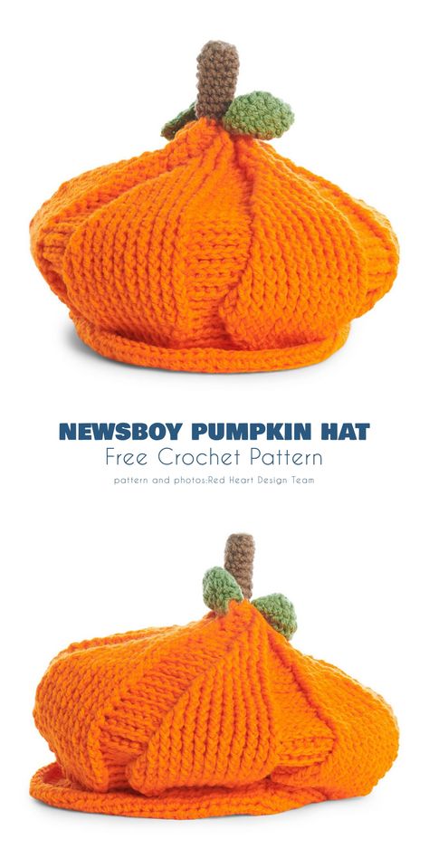 New boy pumpkin hat free crochet pattern. Crochet Newborn Pumpkin Hat Free Pattern, Pumpkin Hat Pattern, Pumpkin Beanie, Yarn Fashion, Crochet Pumpkin Hat, Crochet Newsboy Hat, Easy Crochet Hat Patterns, Pumpkin Crochet, Bookmark Pattern