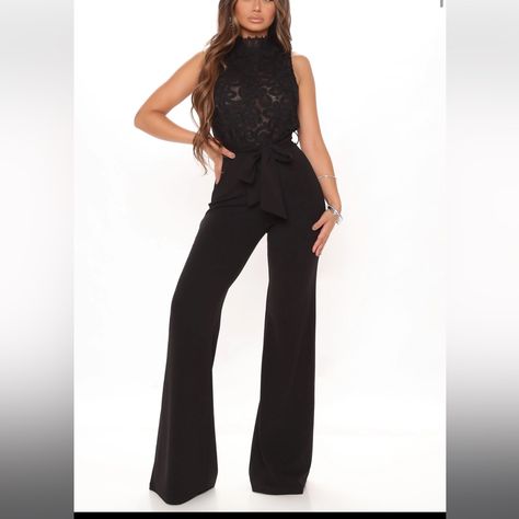 New! Luxury And Lace Jumpsuit Lace Jumpsuit Outfit, Black Denim Jumpsuit, Black Lace Jumpsuit, Classy Jumpsuit, Fashion Nova Jumpsuit, Sleeveless Mock Neck, Lace Jumpsuit, Jumpsuit Outfit, Cocktail Attire