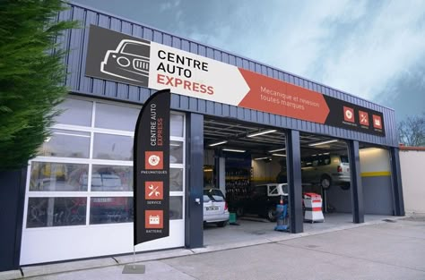 Mechanic Shop Exterior, Modern Auto Shop, Auto Parts Store Design, Car Repair Shop Design, Auto Repair Shop Design, Car Shop Design, Car Wash Garage, Auto Shop Ideas, Auto Mechanic Shop