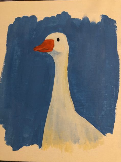 Silly Watercolor Paintings, Easy Goose Drawing, Tiny Paintings Ideas Simple, Goose Painting Easy, Silly Goose Painting, Cute Duck Painting Easy, Simple Duck Painting, Goose Pottery, Duck Painting Easy