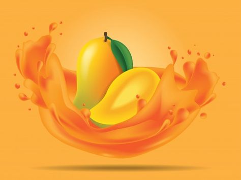 Mango Juice Recipe, Juice Illustration, Smoothie Jar, Kids Yogurt, Splash Vector, Juice Logo, Juice Ad, Fruit Labels, Tree Watercolor Painting