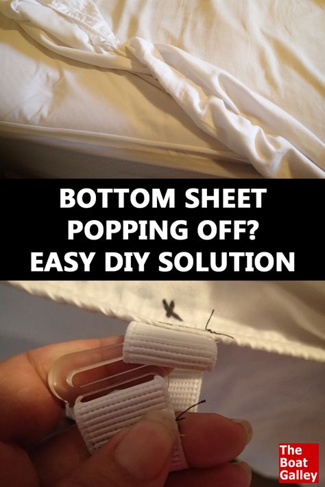 Just 15 minutes to end the problem of popped-off fitted sheets. Seriously! Diy Fitted Sheet Straps, How To Keep Fitted Sheets From Slipping, How To Keep Sheets On Bed, How To Keep Sheets From Slipping, Fitted Sheets Stay In Place, Sewing Sheets, Sewing Fitted Sheets, Camper Mattress, Bedding Hacks