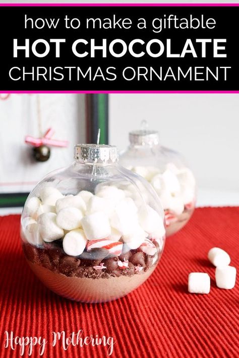 Are you looking for the best handmade Christmas tree ornament ideas for gifts this year? Learn how to make these clear DIY Hot Chocolate Ornaments with my homemade hot chocolate mix recipe, chocolate chips, candy canes and marshmallows. Easy enough for kids to help. #christmas #christmasornaments #ornaments #christmastree #diychristmasornaments #hotcocoa #hotchocolate #handmadegifts #christmasgifts #christmastreeornaments #christmascrafts #christmasornamentsforkids #giftable #giftideas #howto Hot Chocolate Ornaments, Tree Ornament Ideas, Cocoa Mix Recipe, Hot Cocoa Ornaments, Hot Cocoa Mix Recipe, Hot Chocolate Recipe Homemade, Chocolate Ornament, Hot Chocolate Christmas, Homemade Christmas Tree