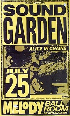 Soundgarden and Alice in Chains concert poster Sound Garden, Love Sound, Grunge Posters, Music Girl, Vintage Concert Posters, Punk Poster, Vintage Music Posters, Music Background, Concert Flyer