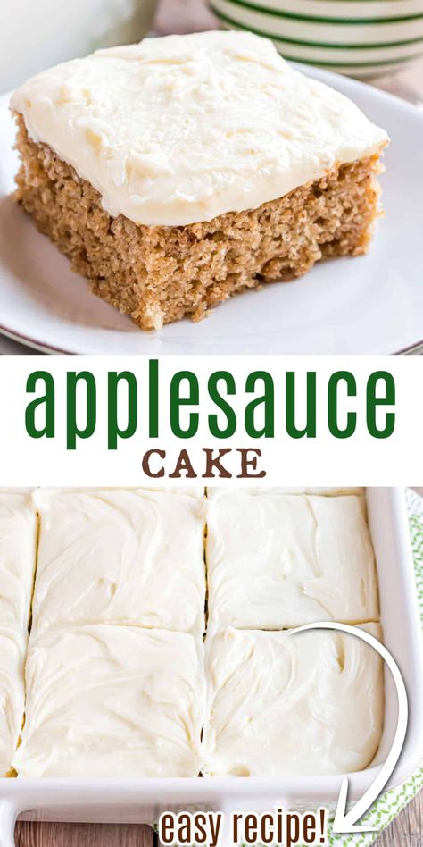 This spiced Applesauce Cake is moist, sweet and easy to make. The cream cheese frosting on top makes it even better! Recipe Using Applesauce, Easy Applesauce, Applesauce Cake Recipe, Sheep Cupcakes, Spiced Applesauce, Applesauce Bread, Cocktail Cake, Shugary Sweets, Cupcakes Recipes