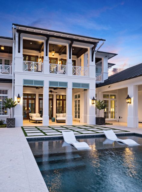 Riverfront British West Indies Home - Tropical - Exterior - Miami - by Village Architects AIA, Inc. | Houzz West Indies House Exterior, West Indies House Plans, British West Indies Architecture, West Indies House, British Colonial House, Florida Homes Exterior, Tropical Exterior, West Indies Architecture, West Indies Home