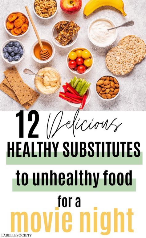 Snack Substitutes, Movie Night Snacks Healthy, Healthy Salty Snacks, Healthy Movie Snacks, Healthy Junk Food, Food Substitutions Healthy, Night In With Friends, Healthy Popcorn, Healthy Substitutions