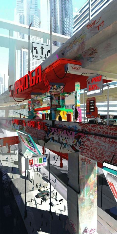 Artstation Environment Concept Art, Sunset Overdrive Concept Art, Environment Concept Art City, Cyberpunk Environment Concept Art, Cityscape Concept Art, Layered City, Game Environment Concept Art, Concept Art Architecture, City Concept Art