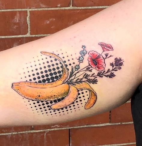 Banana Tattoo, Dope Tattoos, Thigh Tattoo, Tattoos And Piercings, Small Tattoos, Tatting, Tattoo Ideas, Piercings, Tattoos