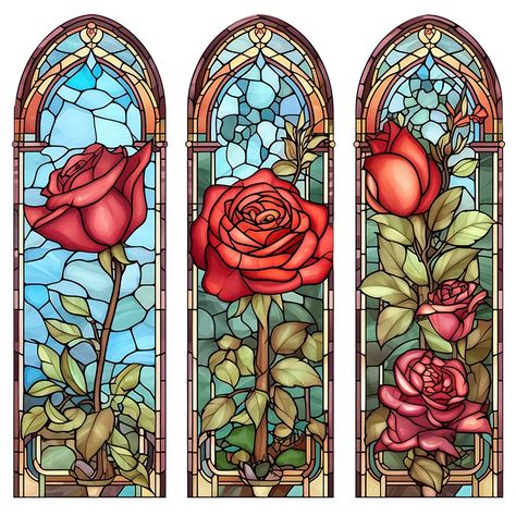 Diamond Painting - Full Round - Stained Glass Rose(40*40cm) Beauty And The Beast Rose Glass Painting, Stained Glass Art Rose, Stained Glass Rose Tattoo, Stain Glass Painting Ideas, Rose Glass Painting, Stained Glass Painting Canvas, Rose Stained Glass Pattern, Flower Stained Glass Patterns, Stained Glass Art Patterns