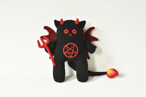 The Devil Amigurumi Pattern Crochet Devil Fruit, Demon Crochet Pattern, Crochet Devil Hat Pattern, Demon Crochet Pattern Free, Devil Crochet Pattern Free, Crochet Baphomet Pattern, Demon Dog, Metal Fan, Cat Amigurumi