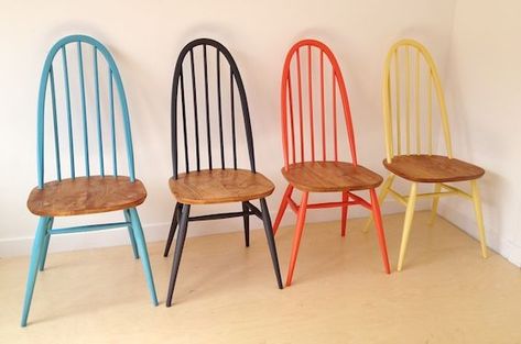 Ercol Dining Chairs, Upcycle Chair, Ercol Chair, Ercol Furniture, Painted Dining Table, Painted Dining Chairs, Painted Chair, Extension Ideas, Painted Chairs