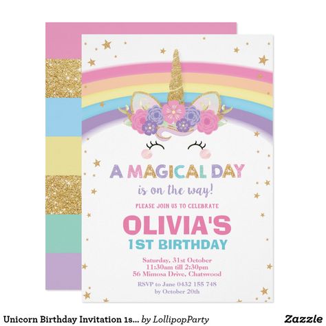 Unicorn Birthday Invitation 1st Birthday Party. #ad #firstbirthdayinvitation Unicorn 3rd Birthday Party, Rainbow Unicorn Birthday Invitations, Rainbow Unicorn Birthday Party, Invitation 1st Birthday, Unicorn Party Invites, Unicorn Birthday Invitation, Rainbow Birthday Invitations, Unicorn Birthday Party Invitation, Rainbow Unicorn Birthday