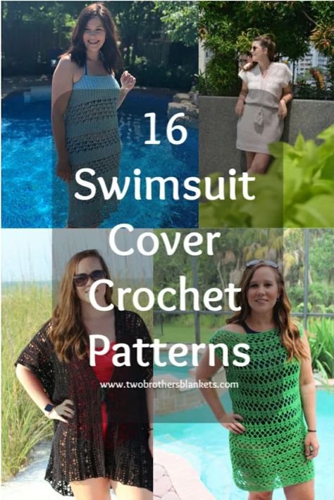 16 crochet patterns for swimsuit cover ups Crochet Hooded Cowl Pattern, Crochet Infinity Scarf Free Pattern, Crochet Bathing Suit Cover, Hooded Cowl Pattern, Crochet Swimsuit Cover, Beach Coverup Pattern, Crochet Hooded Cowl, Pretty Spring Dresses, Crochet Beach Cover Up