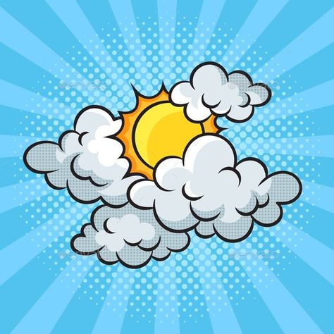 Sun in Clouds Pinup Pop Art Vector Illustration Sun In Clouds, Pop Art Vector, Retro Vector Illustration, Art Vector Illustration, Illustration Comic, Pop Art Retro, Retro Vector, Dream Pop, Comic Book Style