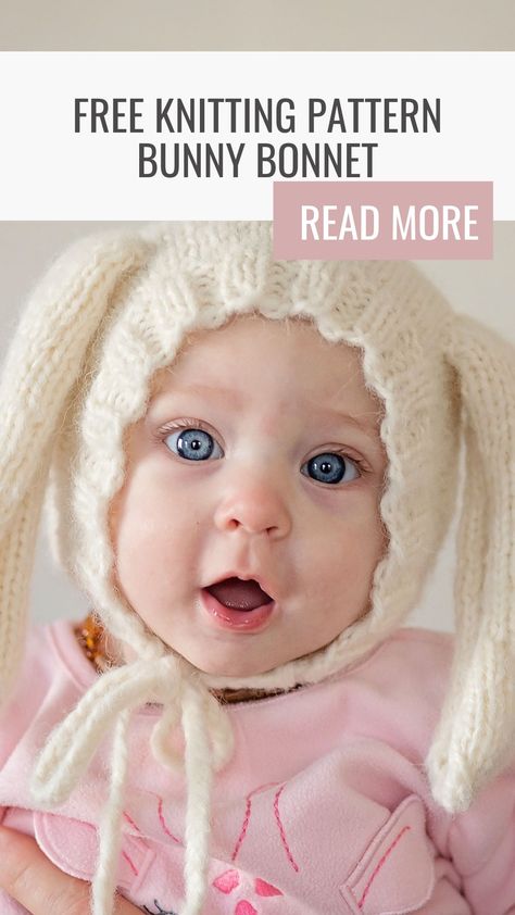 Baby Bonnet Pattern Free, Bonnet Knitting Pattern, Baby Bunny Hat, Baby Hat Knitting Patterns Free, Baby Hat Free Pattern, Baby Bonnet Pattern, Bunny Knitting Pattern, Floppy Eared Bunny, Bunny Bonnet