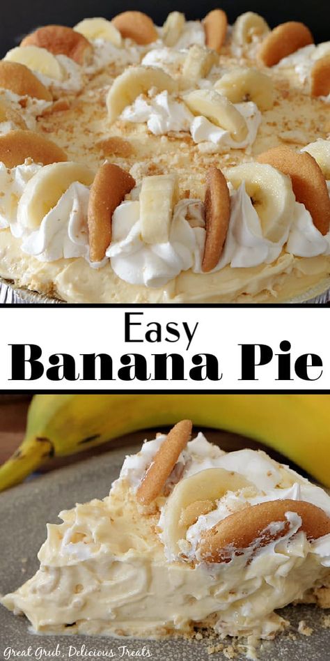 Easy Banana Pie is a creamy, delicious, no bake banana pie recipe that is perfect for a quick and easy dessert recipe. Easy Banana Pie, Banana Cream Pie Recipe With Pudding, Easy Banana Cream Pie Recipe, Banana Pie Recipe, Banana Creme Pie, Easy Banana Cream Pie, Banana Pudding Pies, Instant Banana Pudding, No Bake Pie