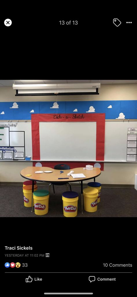 Toy Story Daycare Theme, Arthur Classroom Theme, Kindergarten Class Theme Ideas, Disney Pixar Classroom Theme, Library Transformation Ideas, Disney Classroom Ideas Bulletin Boards, Buzz Light Year Classroom Door, Nickelodeon Classroom Theme, Toy Story Classroom Ideas