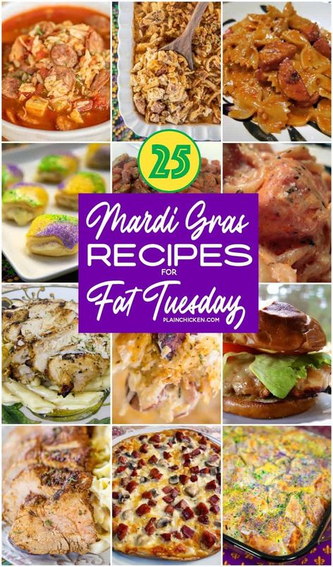 Fat Tuesday Dinner Ideas, Mardi Gras Menu Ideas Dinners, Mardi Gras Meals, Mardi Gras Food Appetizers, Mardi Gras Food Ideas, Mardi Gras Pasta, Mardi Gras Recipes Easy, Easy King Cake, Mardi Gras Appetizers