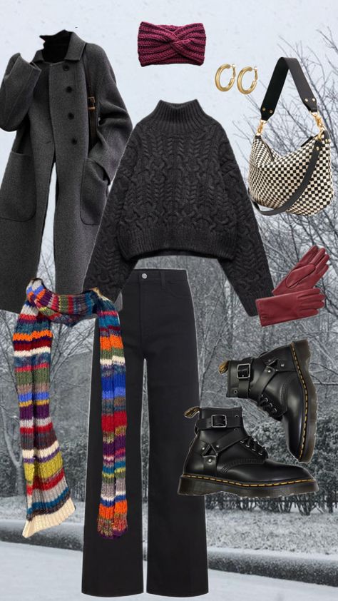 How i like to dress for new england winter 🖤plus handknit accessories New England Winter Outfit, England Winter Outfits, All Black Winter Outfit, Layered Winter Outfits, January Outfits, New England Winter, England Winter, Girl Outfit Ideas, Winter Break