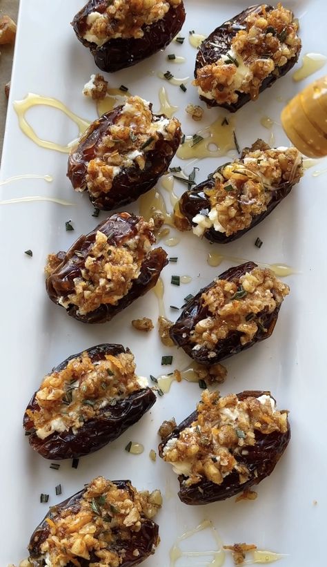 Goat Cheese Stuffed Dates- Elegant Appetizer Recipe - Kelsey's Food Reviews Goat Cheese Stuffed Dates, Goat Cheese Recipes Appetizers, Cheese Stuffed Dates, Goat Cheese Dip, Goat Milk Recipes, Goat Cheese Appetizer, Stuffed Dates, Goat Cheese Recipes, Elegant Appetizers