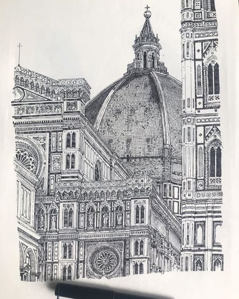 Paul Meehan on Instagram: “The Cathedral of Florence, with it’s iconic dome (completed 1434) Utterly breathtaking - a challenging architectural sketch, this on…” Florence Dome Sketch, Florence Drawing, Florence Cathedral, Duomo Florence, Architecture Design Sketch, Interior Sketch, Architectural Sketch, The Cathedral, Studio Art