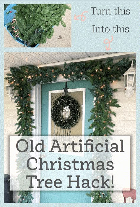 Old Artificial Christmas Tree Ideas, What To Do With Old Christmas Trees, Repurpose Old Christmas Tree Branches, Pool Noodle Christmas Wreath, Artifical Christmas Tree, Diy Christmas Tree Garland, Outdoor Christmas Garland, Old Christmas Tree, Recycled Christmas Tree