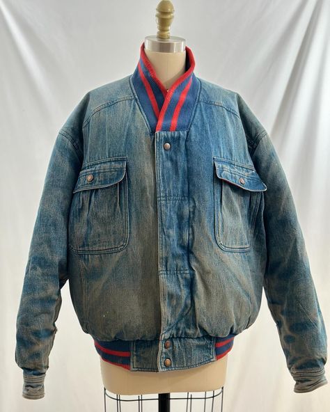 ~90s Pacific Trail distressed grunge denim puffer bomber jacket~such a great coat~newly listed #90s #denimbomber #etsyvintage #7581vintage Denim Puffer Jacket, Grunge Denim, Pacific Trail, Great Coat, Varsity Style, Jean Vintage, Grunge Look, Grunge Vintage, Jacket Vintage