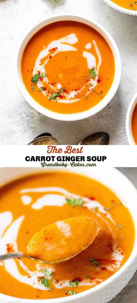 Cold Carrot Soup, Carrot Soup Crockpot, Carrot Bisque Soup, Carrot And Ginger Soup Recipes, Chilled Carrot Soup, Carrot Ginger Curry Soup, Carrot Sweet Potato Ginger Soup, Coconut Ginger Carrot Soup, Creamy Carrot Ginger Soup